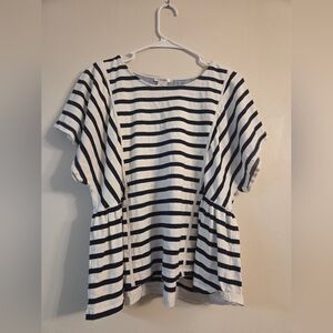 Esley Navy and White Striped Blouse Anthrppologie